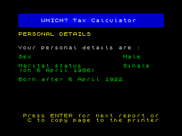 Which? Taxcalc 1986-87 image, screenshot or loading screen