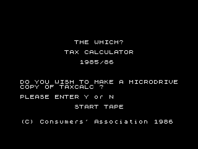Which? Taxcalc 1985-86 image, screenshot or loading screen