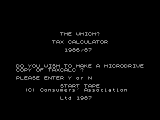 Which? Taxcalc 1986-87 image, screenshot or loading screen