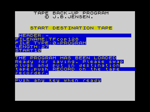Tape Back-Up Program image, screenshot or loading screen