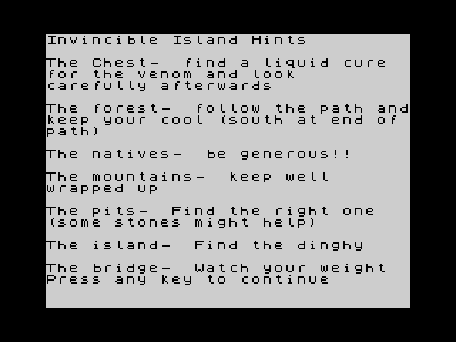 Invincible Island hints image, screenshot or loading screen