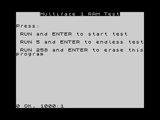 Multiface 1 RAM Test image, screenshot or loading screen