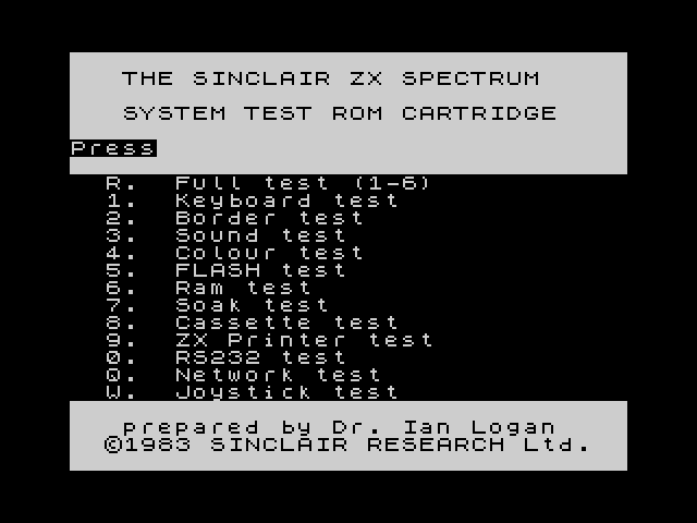 Sinclair ZX Spectrum Test ROM image, screenshot or loading screen