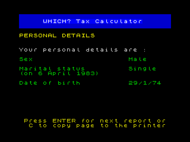 Which? Taxcalc 1983-84 image, screenshot or loading screen