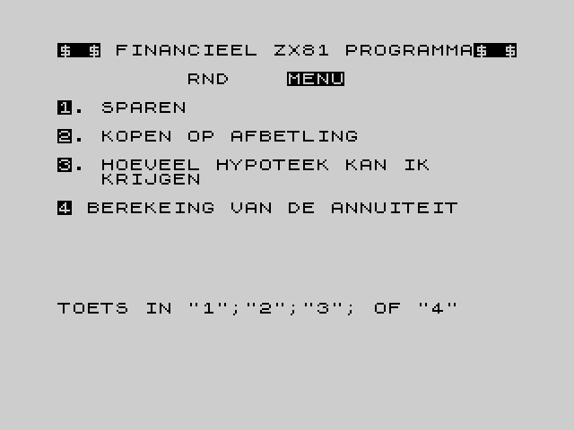 Financieel ZX81 Programma image, screenshot or loading screen