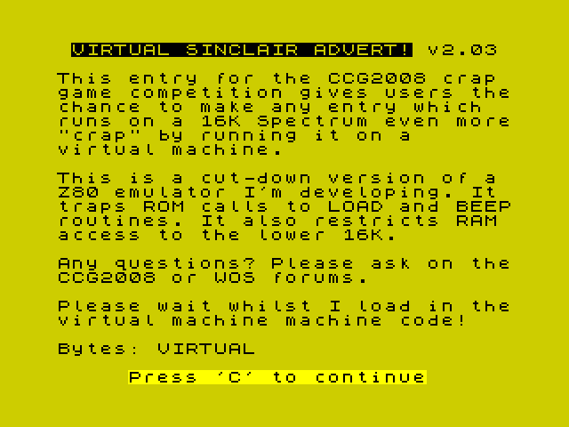 [CSSCGC] Virtual ZX Spectrum image, screenshot or loading screen