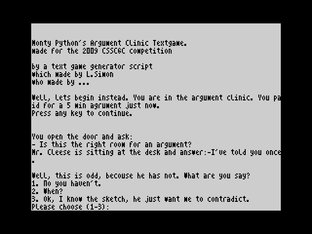 [CSSCGC] Monty Python's Argument Clinic image, screenshot or loading screen