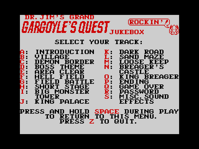 Dr Jim's Grand Gargoyle's Quest Jukebox image, screenshot or loading screen
