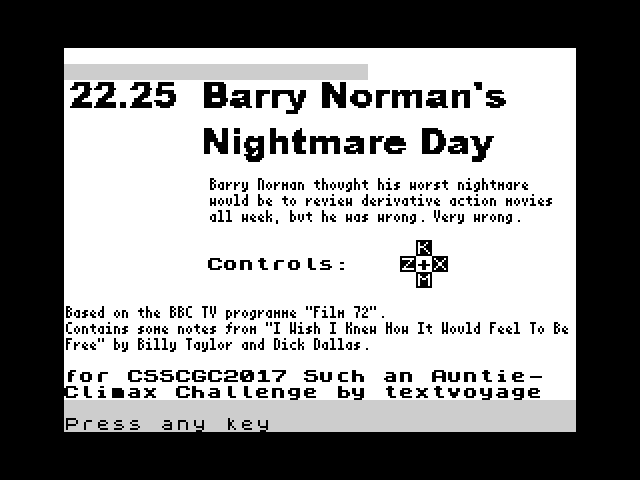 [CSSCGC] Barry Norman's Nightmare Day image, screenshot or loading screen